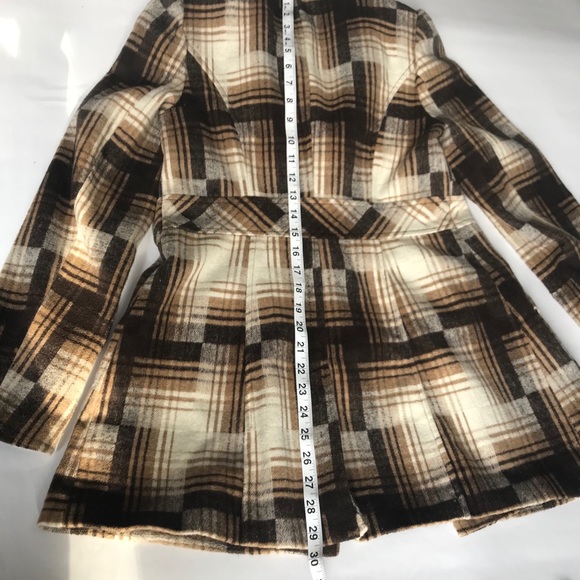 Ambition Ruffle winter Coat Brown and Black Plaid fitted waist Size S - Picture 3 of 12